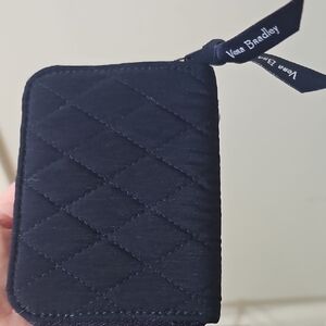 Vera Bradley RFID Quilted Navy Zip Card Wallet with Branded Ribbon